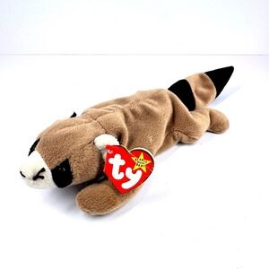 Ty Beanie Babies Ringo the Raccoon 1996 PE Pellets Plush Brown Tan READ